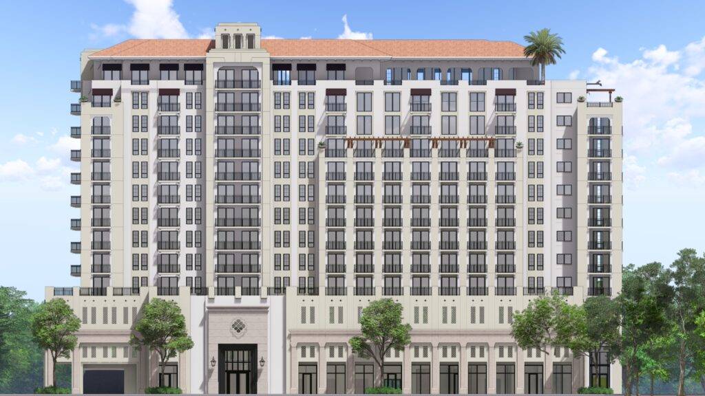 Elegant multi-story apartment building with a classic design.