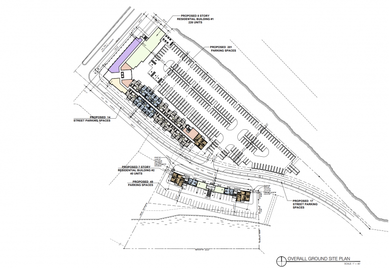 Architectural site plan with detailed parking layout and building design.
