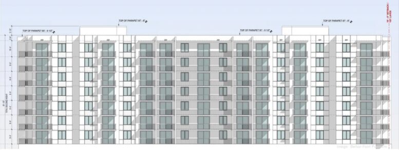 Architectural blueprint of a modern multi-story residential building.